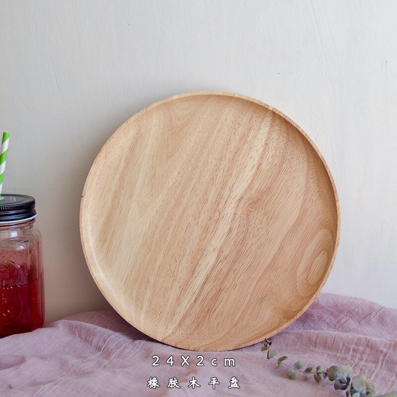 Ronde Massief Houten Plaat Hele Acacia Hout Fruit Gerechten Houten Schotel Thee Dienblad Dessert Diner Ontbijt Plaat Servies Set