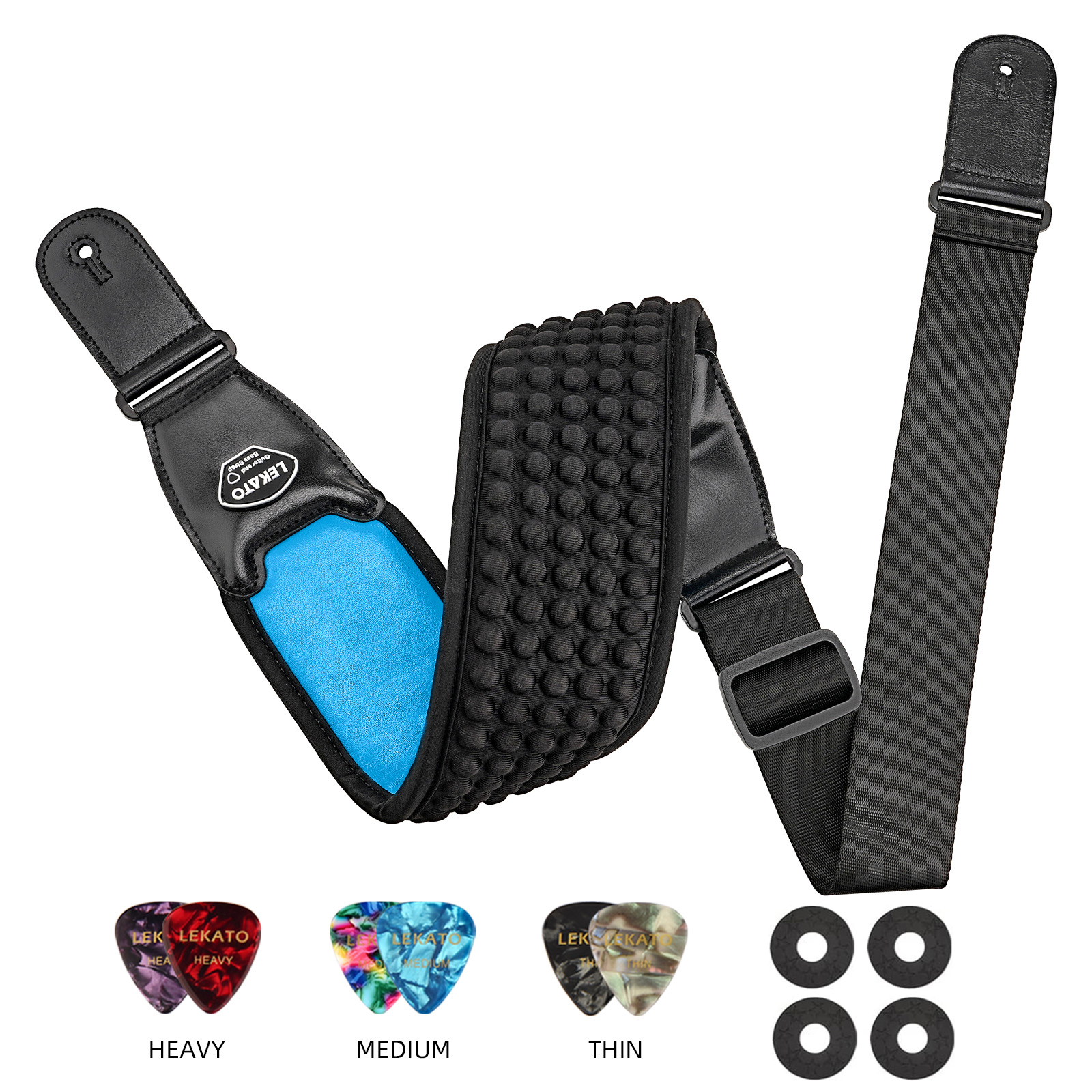 Lekato Gitaarband Riem 3d Spons LGS-1 Verstelbare Vulling Elektrische Gitaarband Basriem 3.5 "Breed Met 6 Plectrums