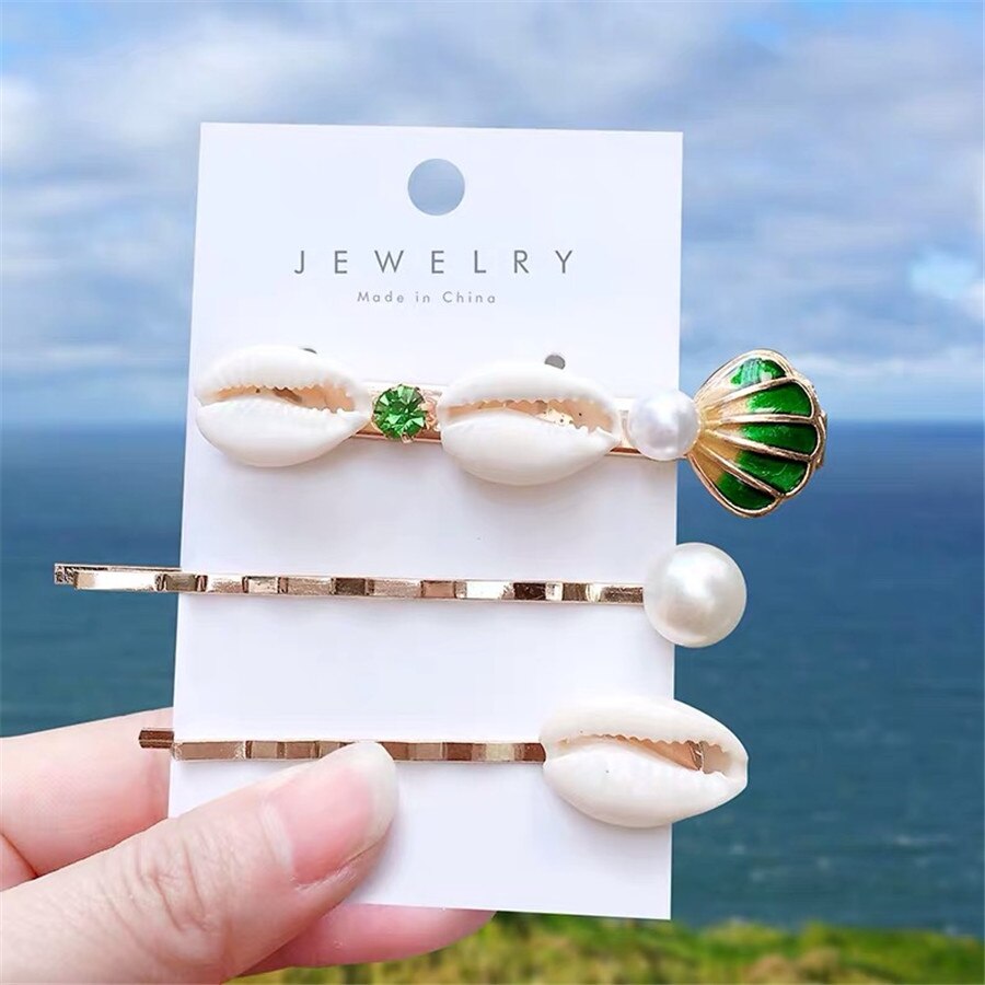 Mode Haarspelden Vrouwen Haar Accessoires Grote Zeester Sea Verkoop Simulatie Pearl Barrette Dames Hoofd Pins Clip Set Hoofddeksel: S4-Green