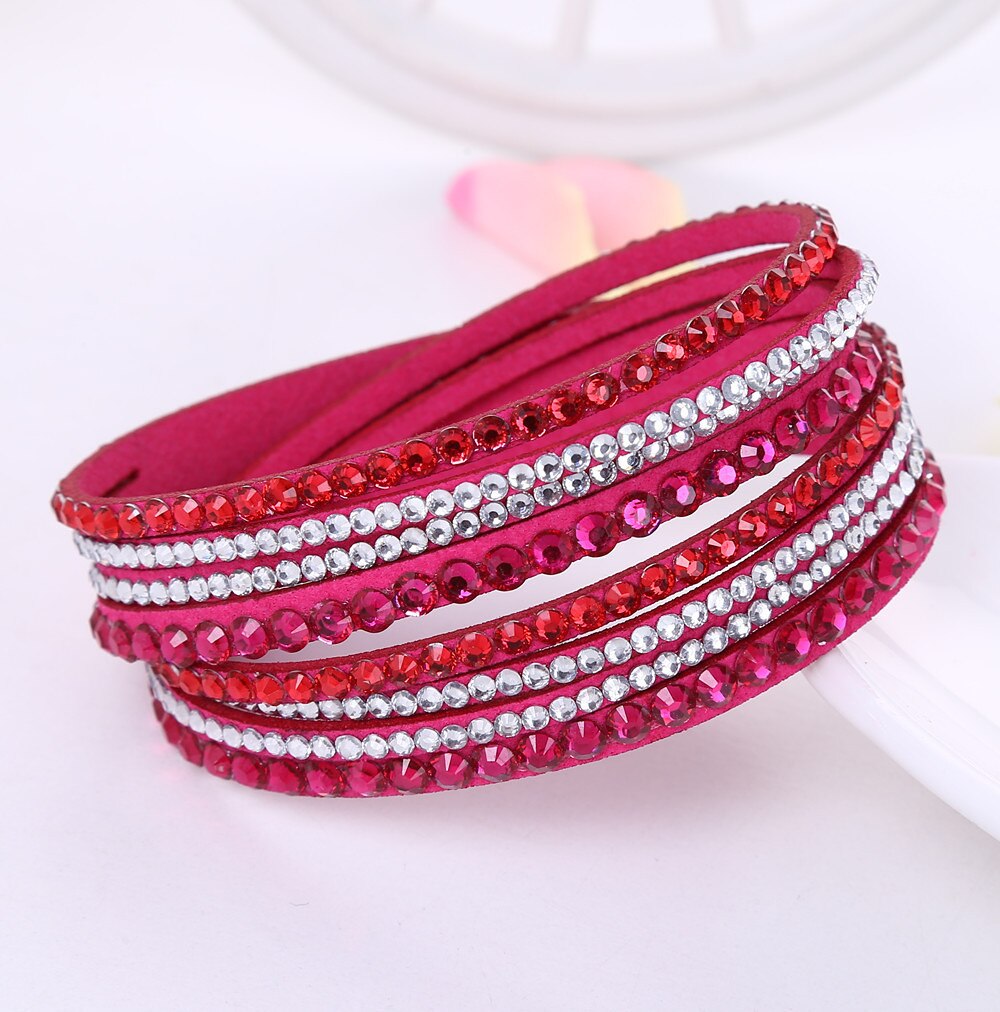 Stijl Lederen Armband Strass Kristal Armband Multilayer Hologram Armbanden Voor Vrouwen Sieraden: E