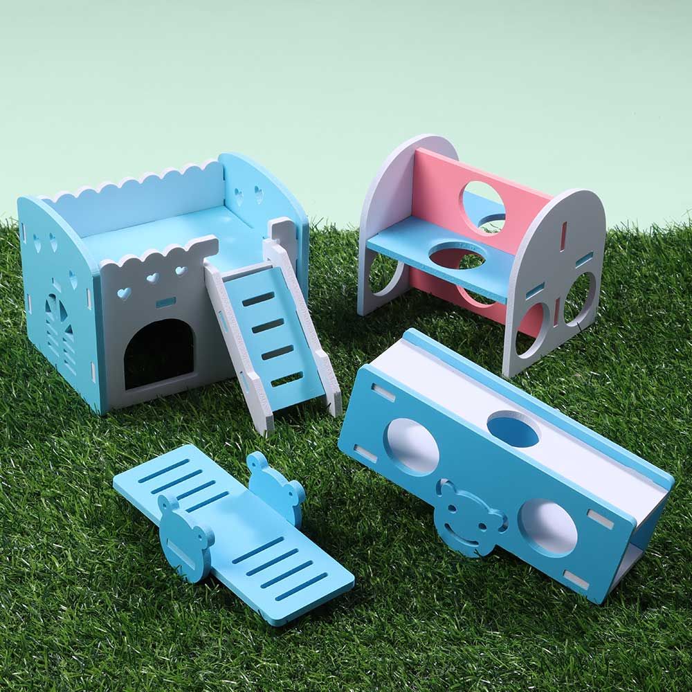 Hamsters House with Ladder Slide Wooden Small Animal Hedgehog Hamster Exercise Play Toys Accessories Pet Sport Hamster Cage