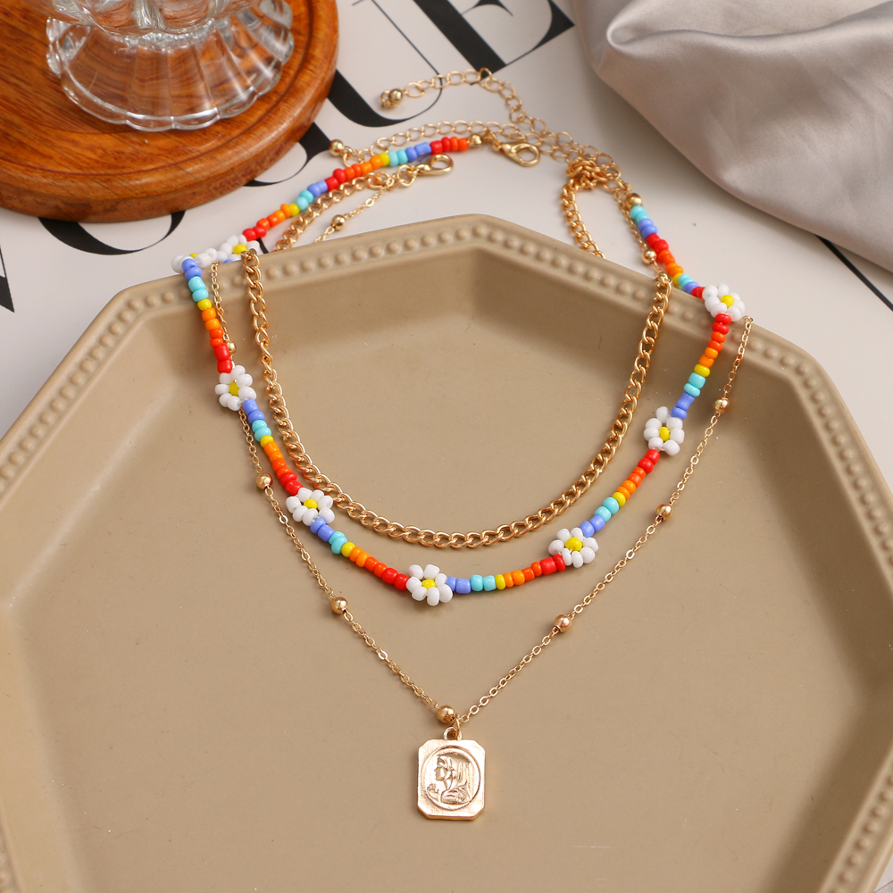 FNIO Y2K-collar con cuentas de flores para mujer, gargantilla de perlas cortas de colores bohemios, joyería femenina
