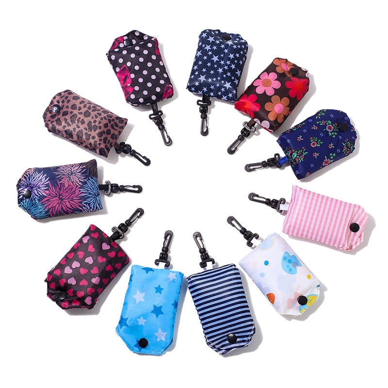 Bolso de compras plegable al azar, 1 pieza, , reutilizable, para almacenaje de alimentos con llavero, bolsa de mano práctica reciclada, a la