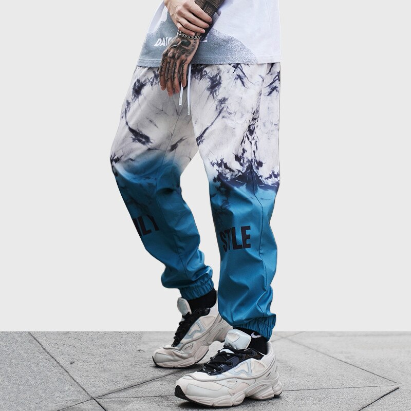 Hip hop joggerbukser mænd gradient farve streetwear harajuku print joggingbukser forår sommer tynde bløde haremsbukser herre