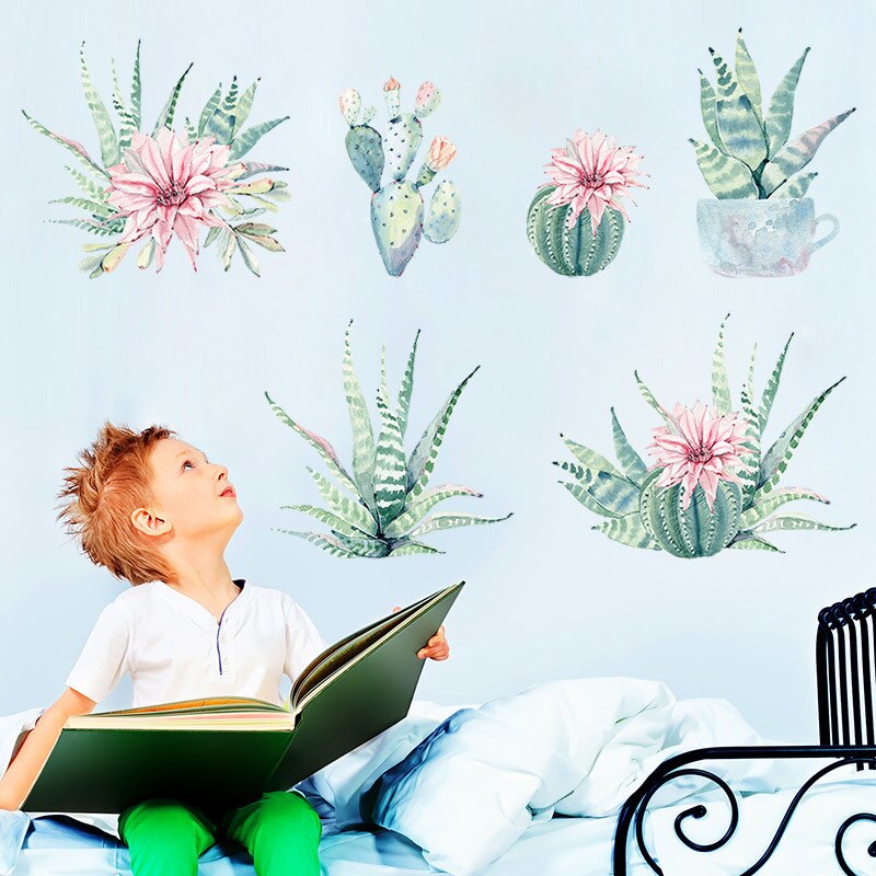 3d Diy Cactus Vinly Wall Stickers Flower Living Room Bedroom Home Decoration Decor Poster Mural