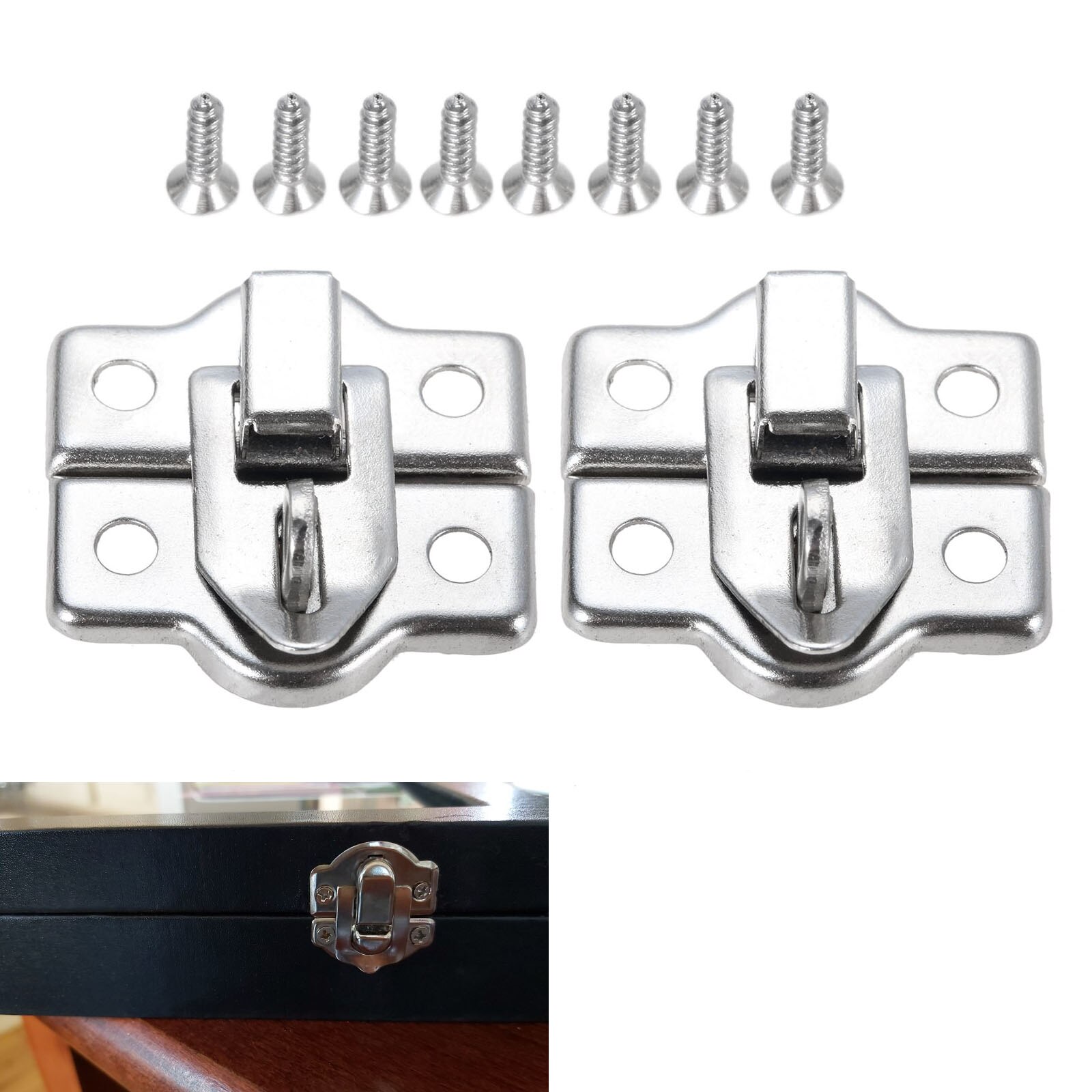 20/10pcs Silver Box Latch Lock Clasps Alloy Toggle Hasp Hook Lockable Jewelry Chest Wine Wooden Box Case w/screws 26x28mm