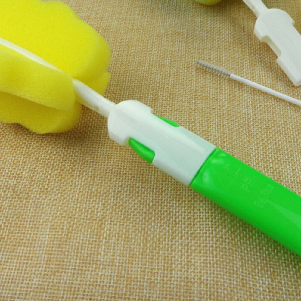 4pcs/lot Detachable Bottle Clean Brush Sponge Plastic Spout Tube Milk Water Newborn Baby Sponge Bottle Cleaner Brush