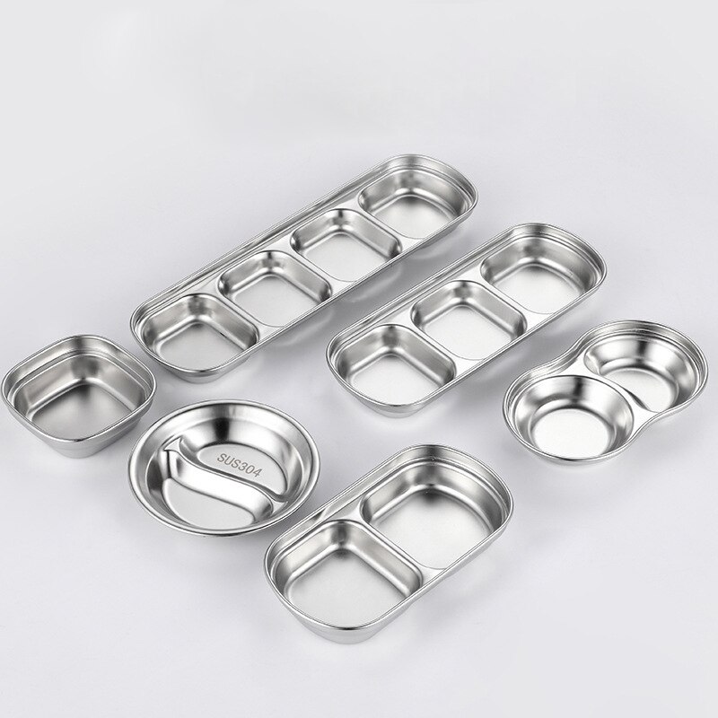 Japanese And Korean Stainless Steel Double Layer Multiple Sizes Plate Flavor Dish Dip