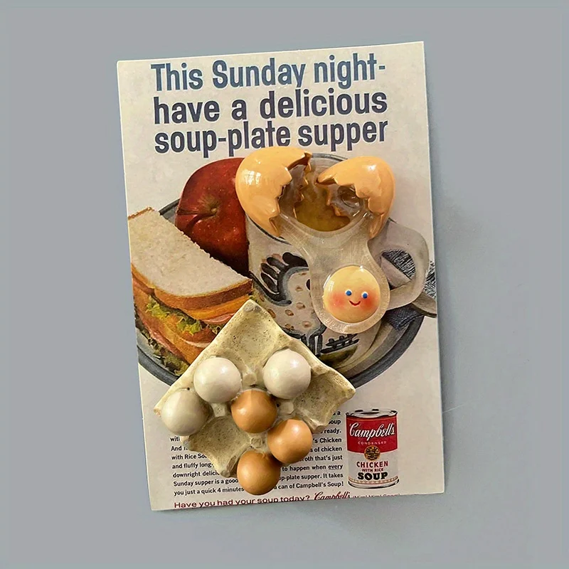 Paquete de 1 imanes para refrigerador de cáscara de huevo roto con bonito pollito sonriente, decoración de cocina de plástico redonda, divertidos imanes para nevera con huevos de dibujos animados