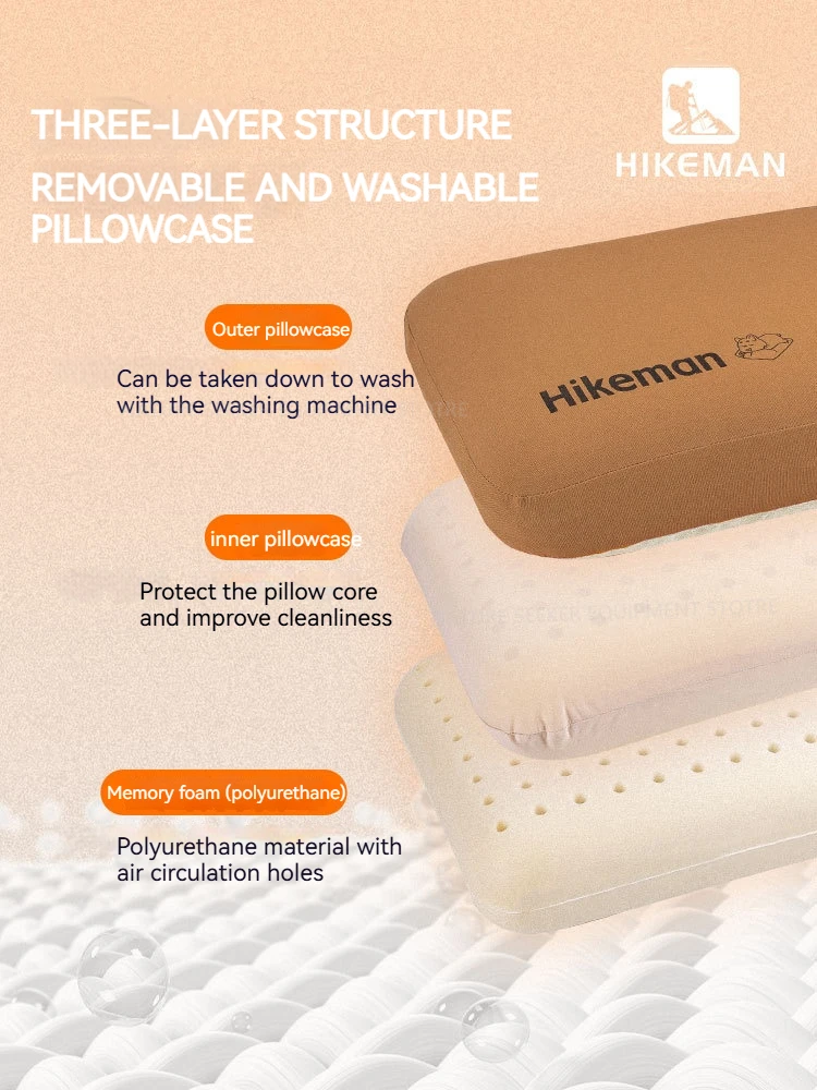 HIEllMAN-Oreiller de camping respirant en mousse à mémoire de forme, équipement de sommeil confortable, équipement de voyage, santé cervicale, oreillers de sieste