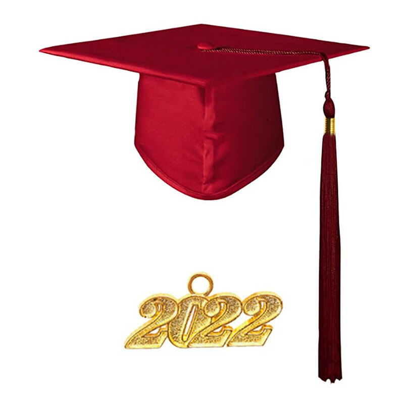 2022 Adult Bachelor Graduation Cap Unisex Decorative Polyester Adult Graduation Tassel Cap for Bachelor: wine red