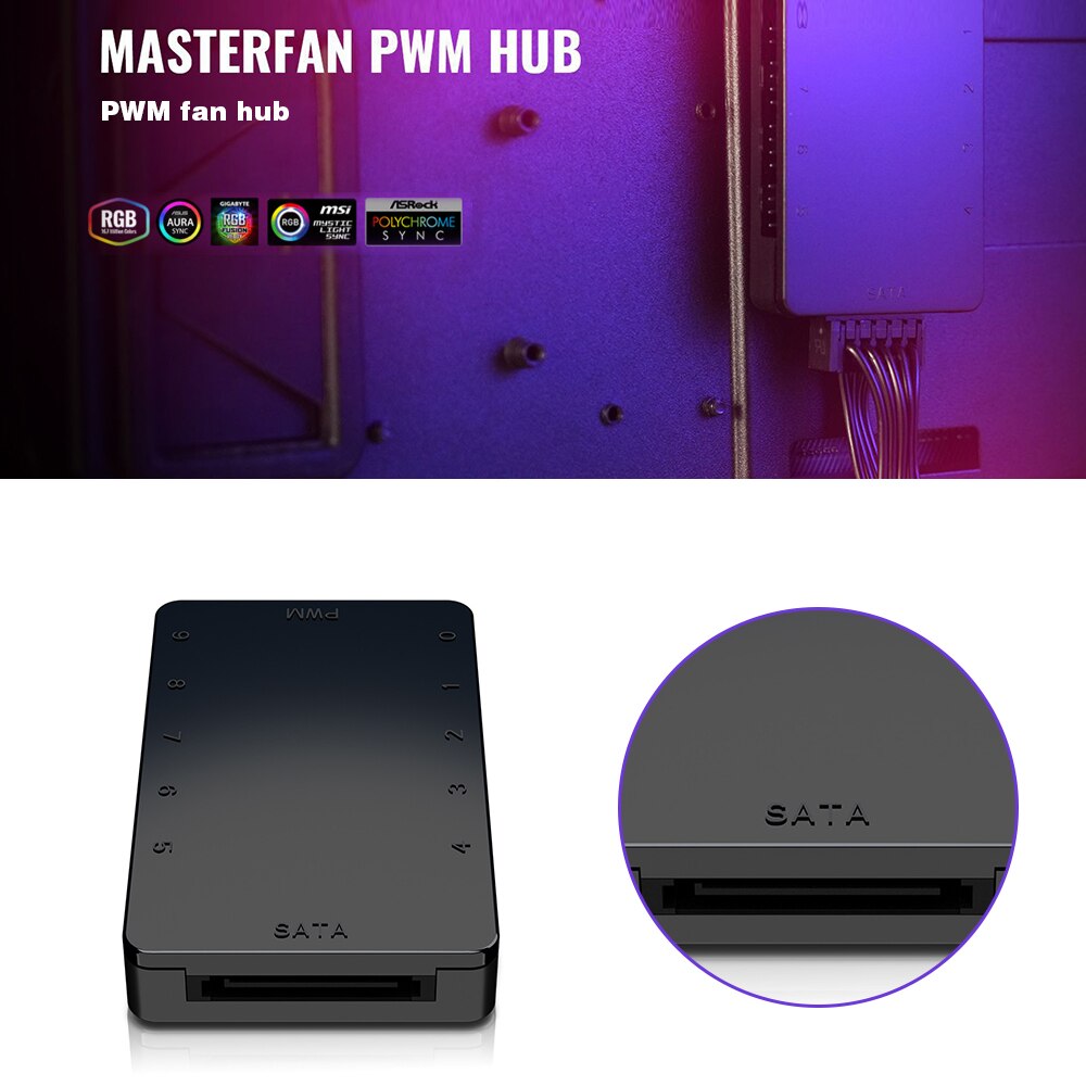 1 to 10 4 Pin SATA PWM CPU Cooling Fan Hub with Magnetic Absorption Practical Compact PWM Fan Cable Hub Splitter Adapter