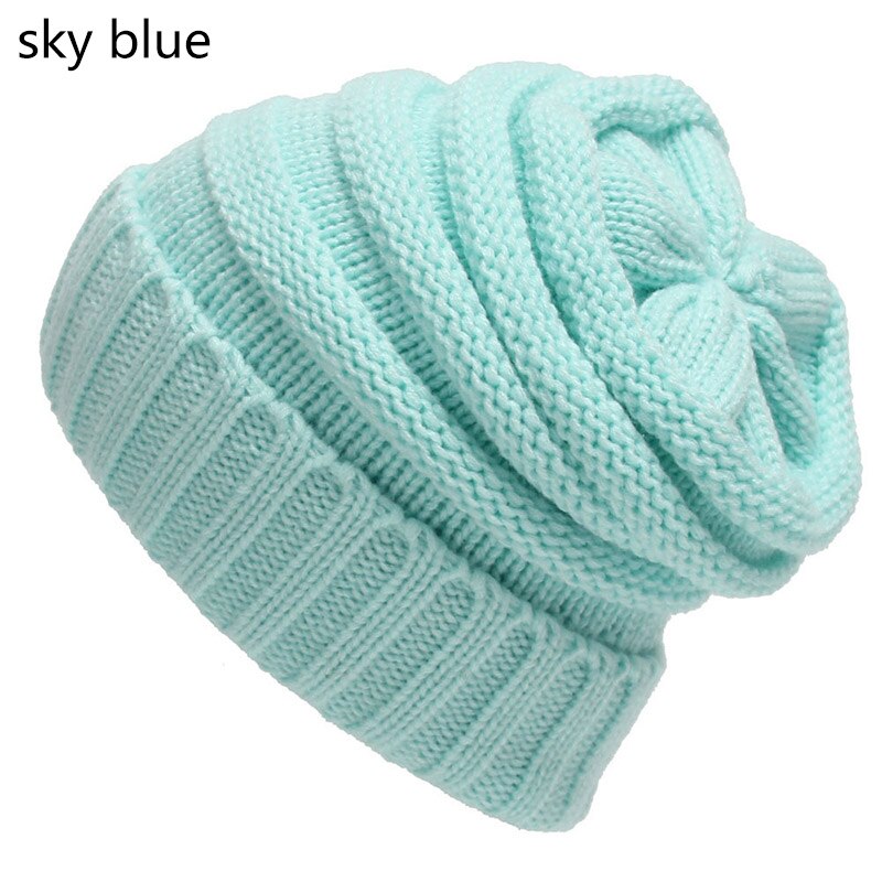 Q Keep Warm Knitted Hat 1Pcs Woman Bonnet 21*21CM Cap Multipurpose Autumn Winter Accessories Winter Essential Hats: sky blue