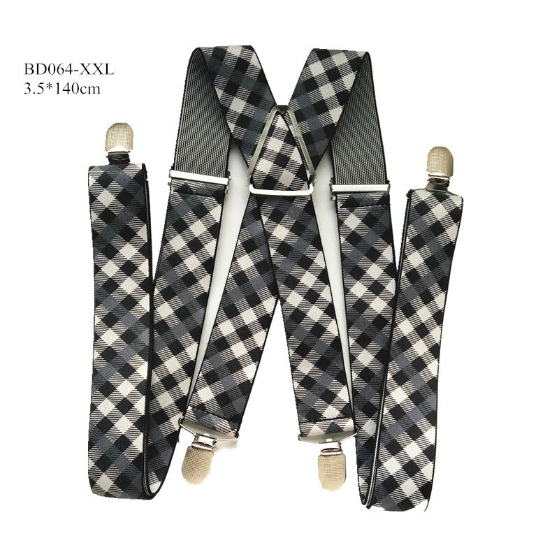 Solid Color Unisex Adult Suspenders Men XXL Large Size 3.5 cm Wide Adjustable Elastic 4 Clips X Back Women Trousers Braces Party: Plaid -140cm