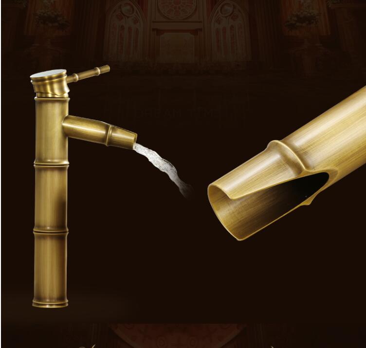 Lottin Wastafel Kraan Antiek Messing Bamboe Stijl Kraan Vintage Brons Afwerking Koper Sink Kraan Enkele Handgreep En Col
