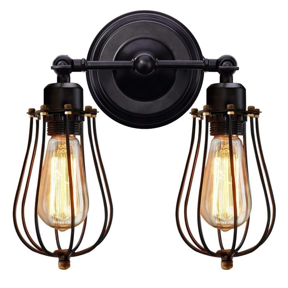 Industriële Vintage Stijl LED Dubbele Wandlamp Kooi Verstelbare Ijzeren Muur Licht Lampenkap Voor Slaapkamer Gangpad Licht Trap: Default Title