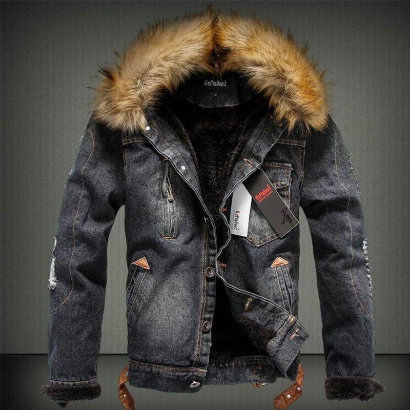 neue Herbst Winter herren Jacke Warme Dicke Jeans – Grandado