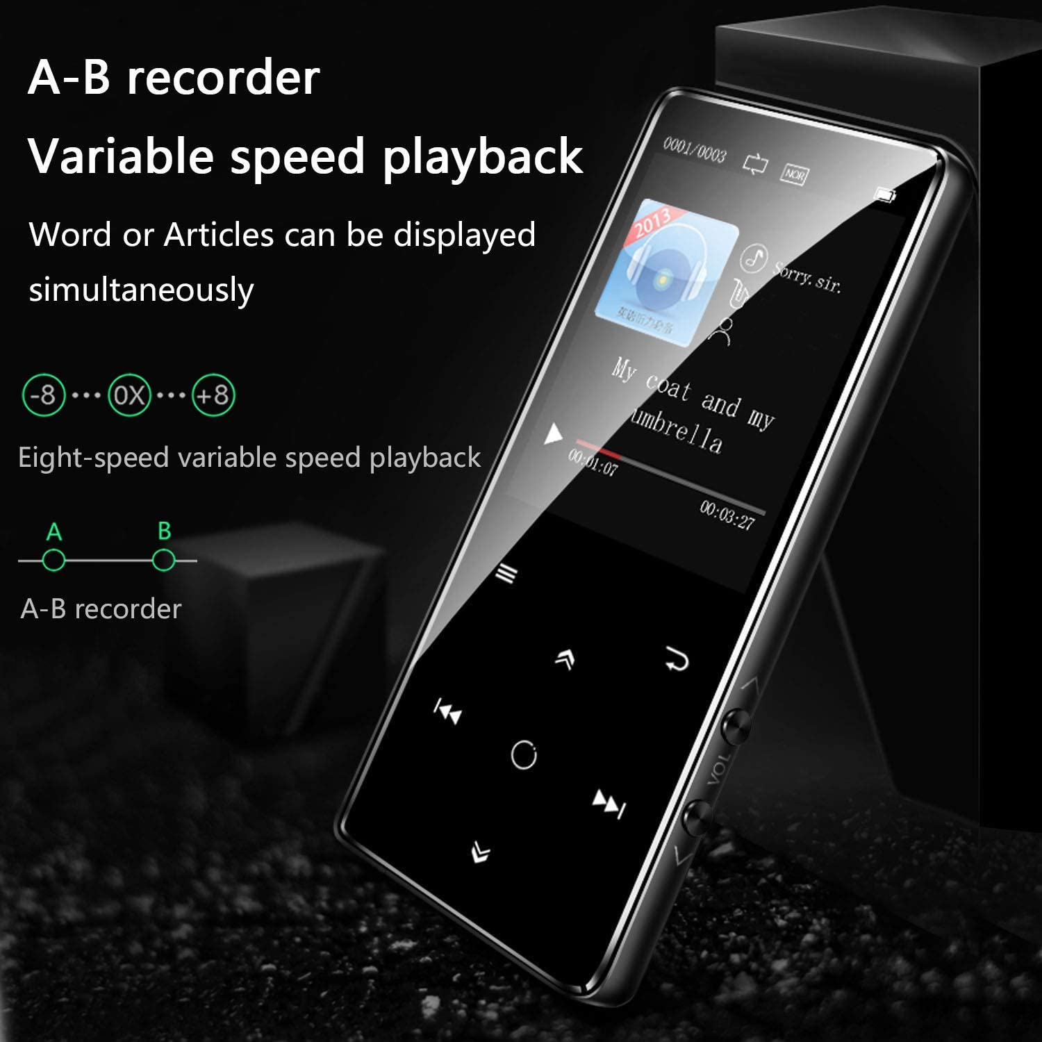 MP3 player, BENJIE 16GB 2.4 inch MP3 Bluetooth 4.0 HiFi lossless music player, TFT color screen/FM radio, maximum support 128GB