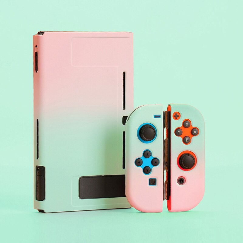 INS Cute Macaron Blue Pink Gradient Shell Storage Protective Carrying Case For Nintendo Switch Case: Pink Green