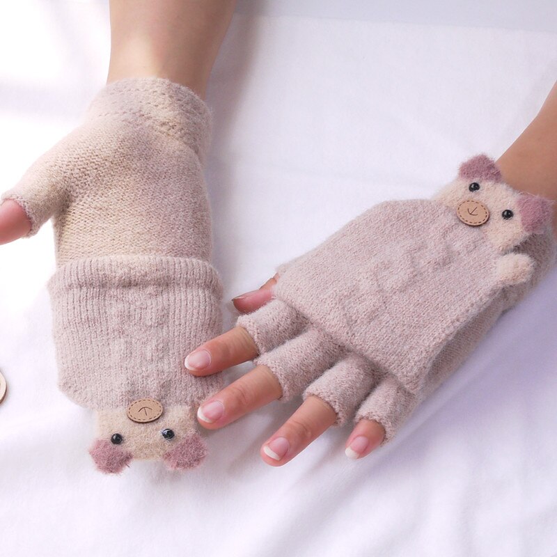 8-15 år gamle piger handsker vinter fingerfri berøringsskærm strikket stretch kvinder vanter dyr tyk varm skrivearbejde