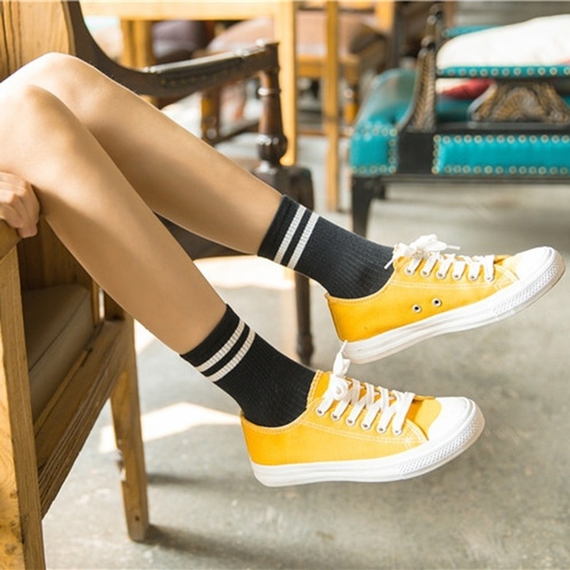 Calcetines a rayas de mezcla de algodón para mujer y niña, medias deportivas informales, suaves, tobilleras de Sport, para primavera y otoño