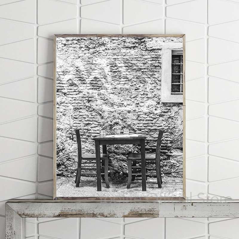 Impresiones de cafetería al aire libre francia parís en blanco y negro, fotografía Vintage, póster, tienda de café por la acera, arte, pintura en lienzo, decoración del hogar