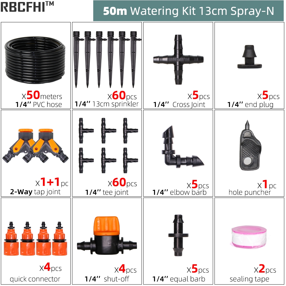 Drip Irrigation System 1/4" Hose 180 Degree Adjustable Sprinkler Kit 4-Way Garden Watering Inserting Ground Micro Flow Dripper: N