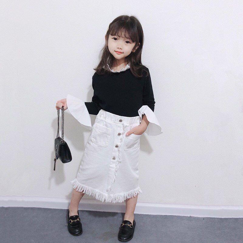 Kids Denim Skirt High Waist Split Tassel Toddler Clothes Fall Girls Straight Skirts Infant School Jean Short Skirt