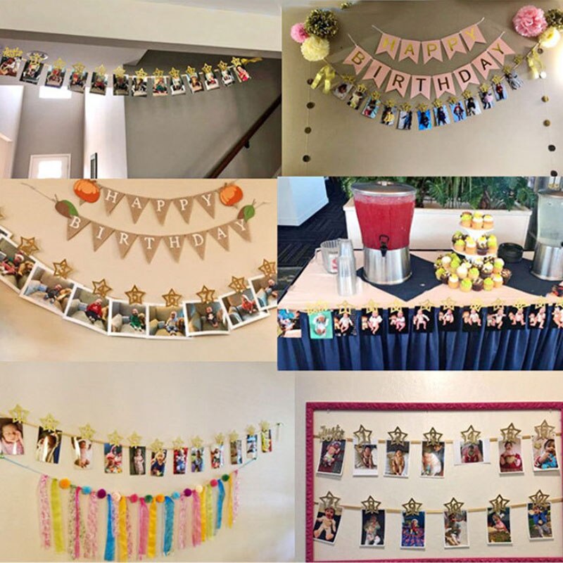 Newest 1set 0-12 Month Baby Photo Banner With Clip Baby Shower Gold Banner 1st Birthday Party Decorations Cartoon Hat