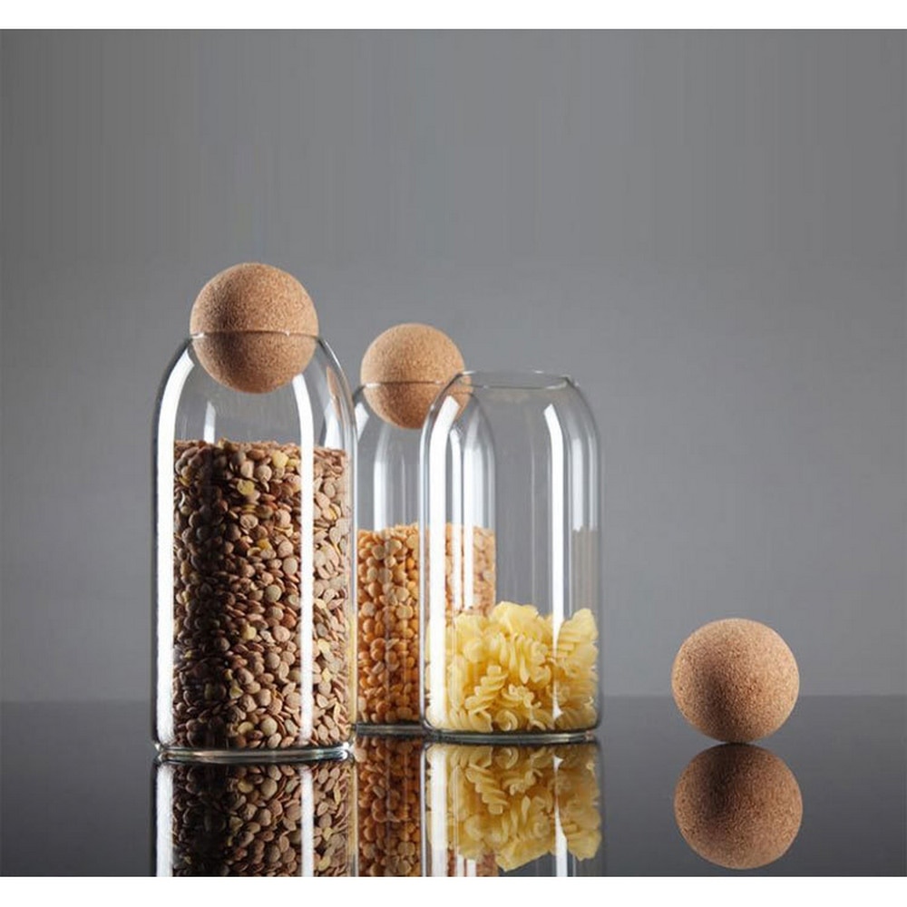 Glass Storage Jar Round Ball Cork Seal Transparent Glass Storage Jar Coffee Tank Grains Dried Fruit Sealed Jar Kitchen Storage