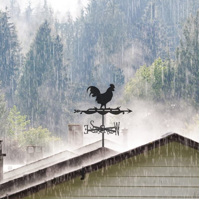 Cockerel Weather Vane - Retro Rooster Weathervane Silhouette - Decorative Wind Direction Indicator for Outdoor Farm Yard