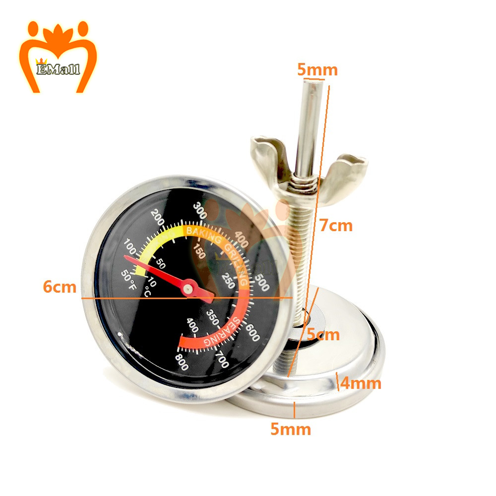 Rustfritt stål bbq røyker grill termometer temperaturmåler 50-800 grader fahrenheit 10-400 grader celsiu mat kokeovn: 7.0cm