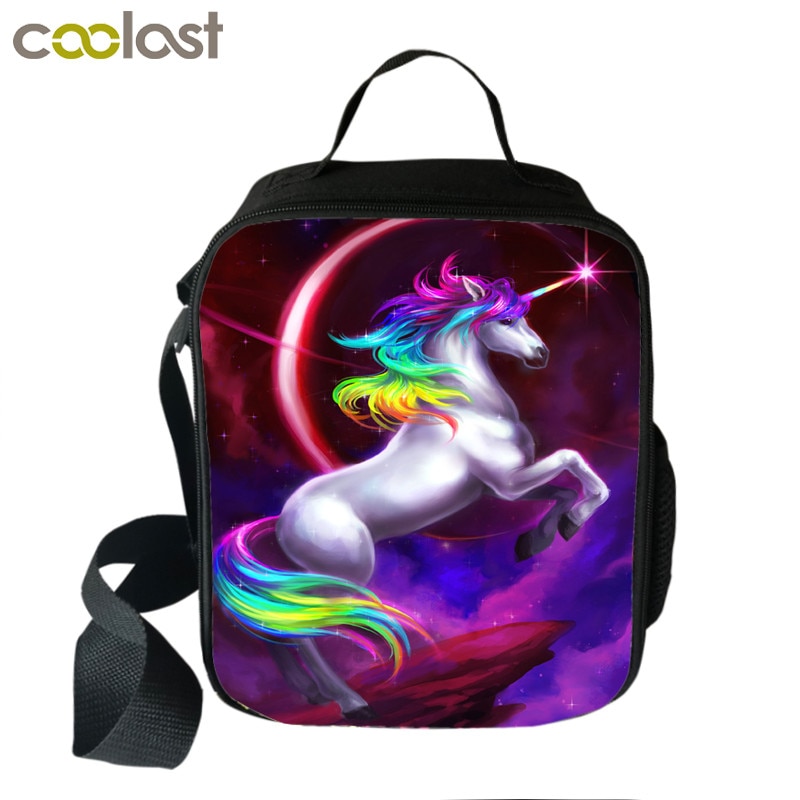 Bolsa de almuerzo estampada con de unicornio y poni para niños y mujeres, fiambrera aislante para Picnic, bolso cruzado, suministros escolares