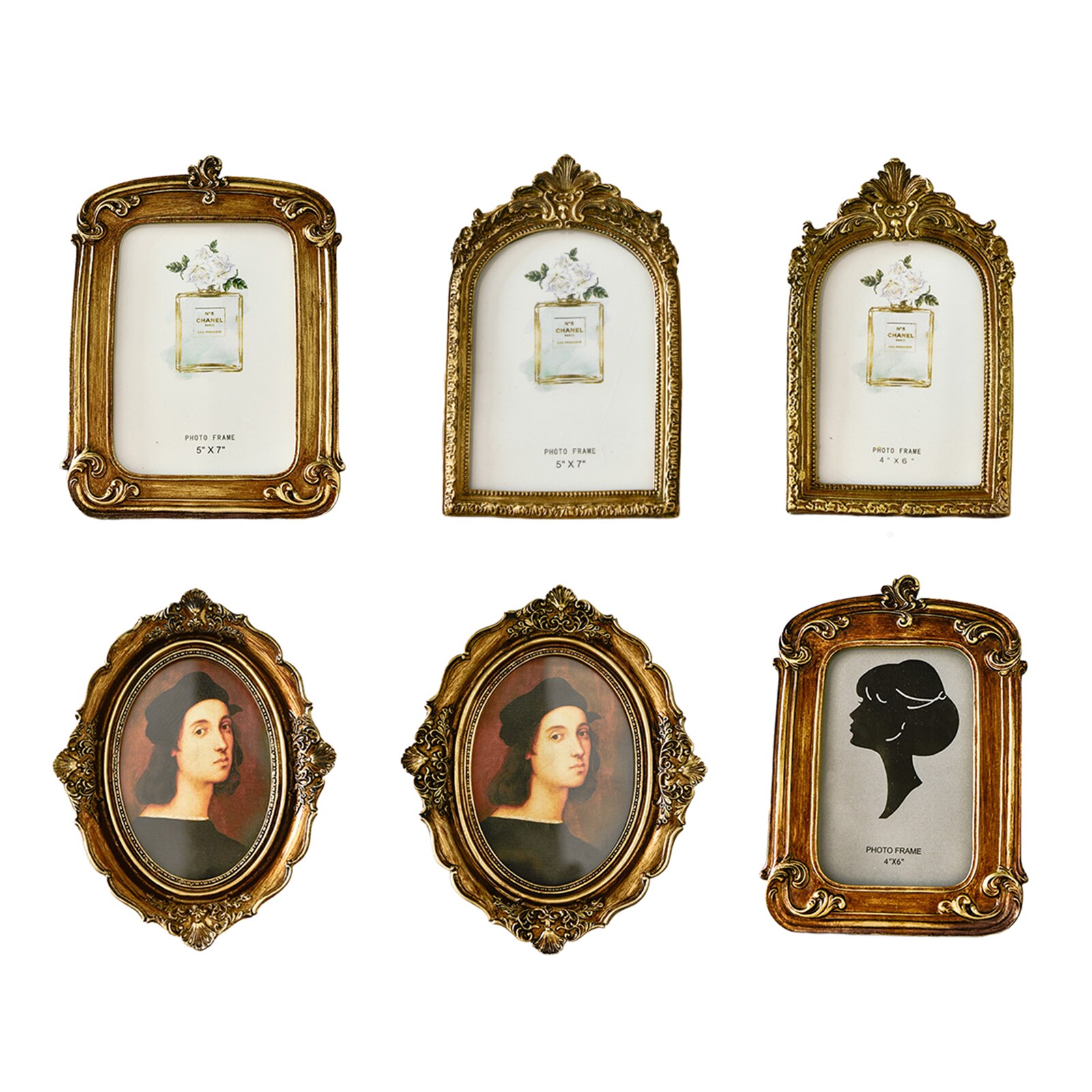 Picture Frame Desktop Photo Holder Decor Golden Freestanding Ornate Frames