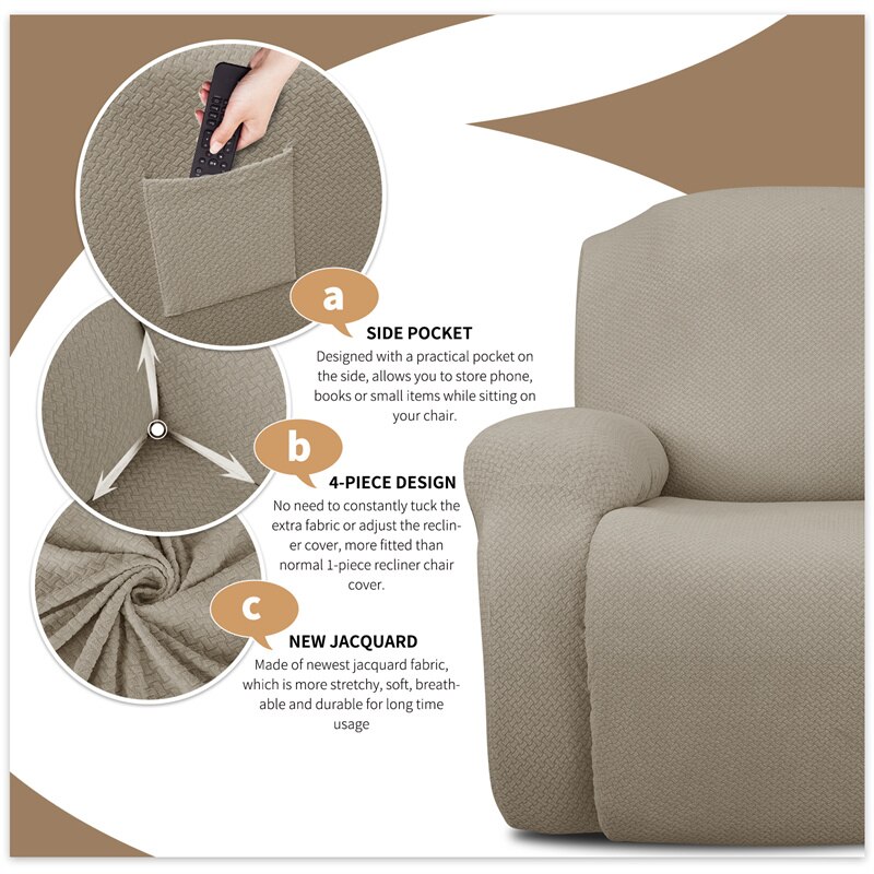 Jacquard Recliner Chair Cover All-inclusive Massage Arm Chair Covers Spandex Lounger Seatcover Single Seat Sofa Couch Slipcover