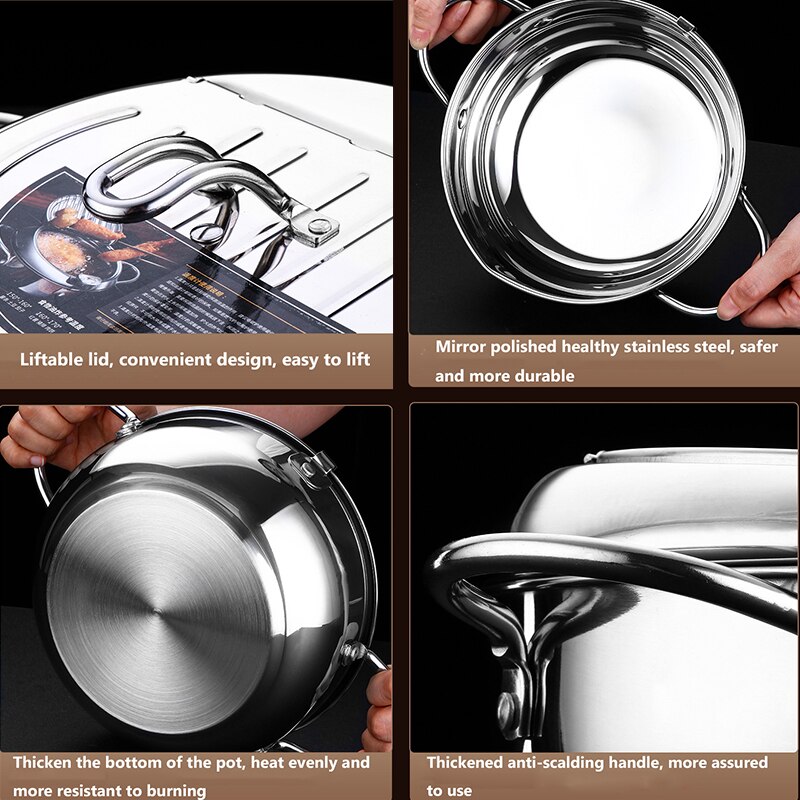 20 24cm pentola giapponese per friggere con termometro e coperchio pentole in acciaio inossidabile pentola per friggitrice Tempura per forniture da cucina domestiche