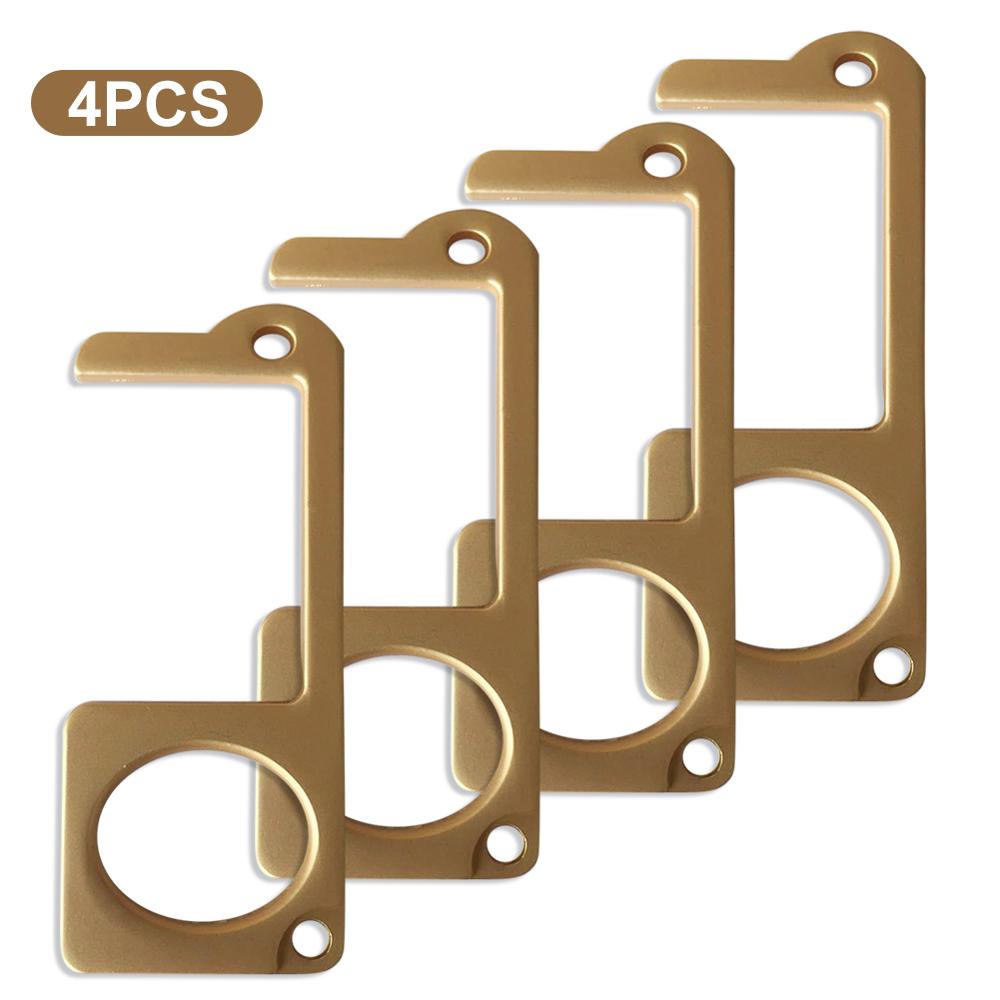 Safety Door Opener No Touch key Portable Anti-germ Elevator Button Drawer Door Handle Assistant safe Contactless Tool Assistant: Gold 4PCS