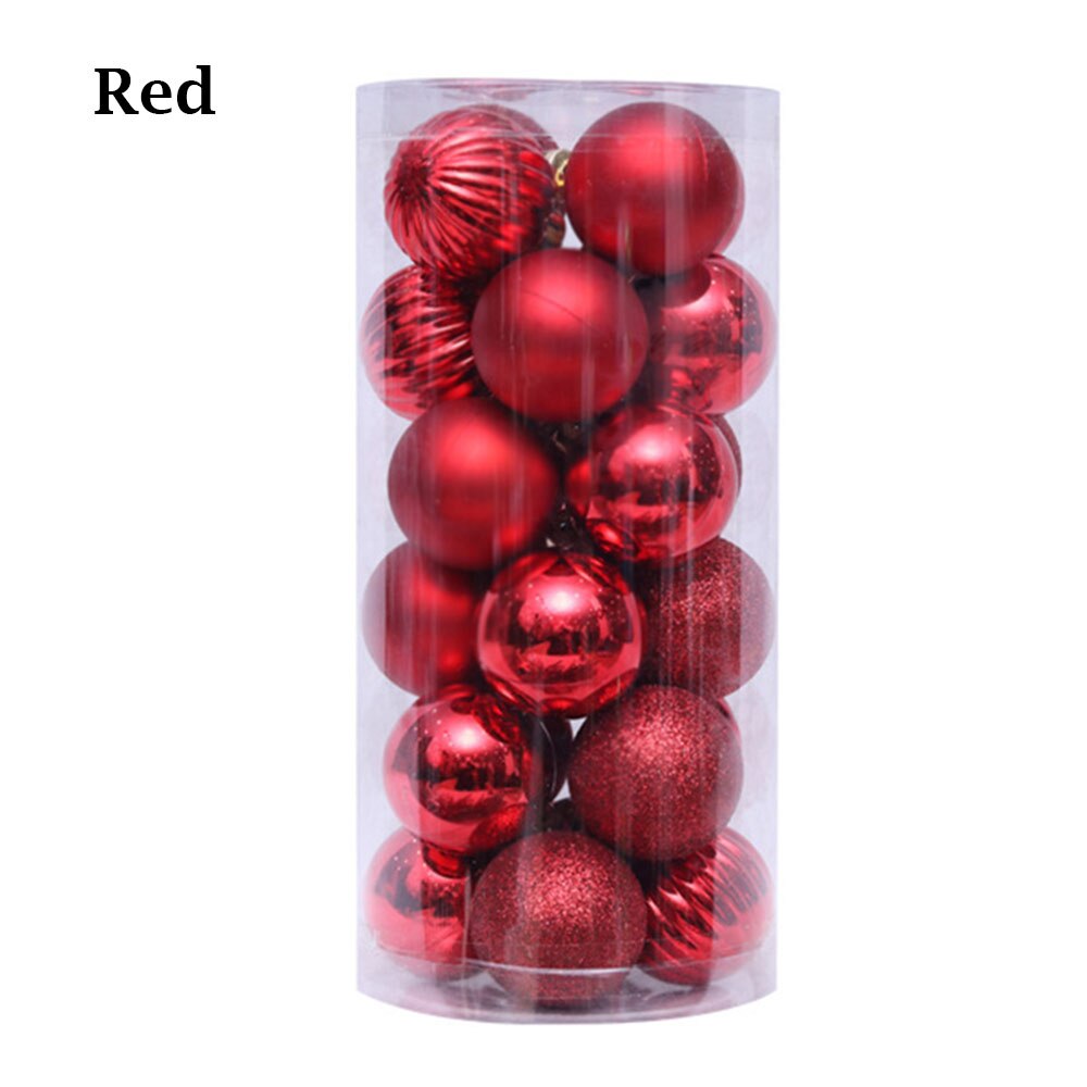 24Pcs 4cm Gold Pink Champagne Red Metallic Christmas Balls Year Christmas Tree Hanging Balls Xmas Home Decor: Red