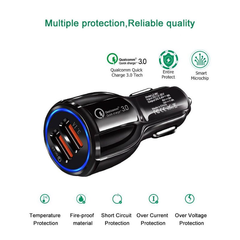 Car Charger Usb Quick Charge 18W 3.0 For Mobile Phone Dual Usb Car Charger Qc 3.0 Fast Charging Adapter Mini Usb Car Charger