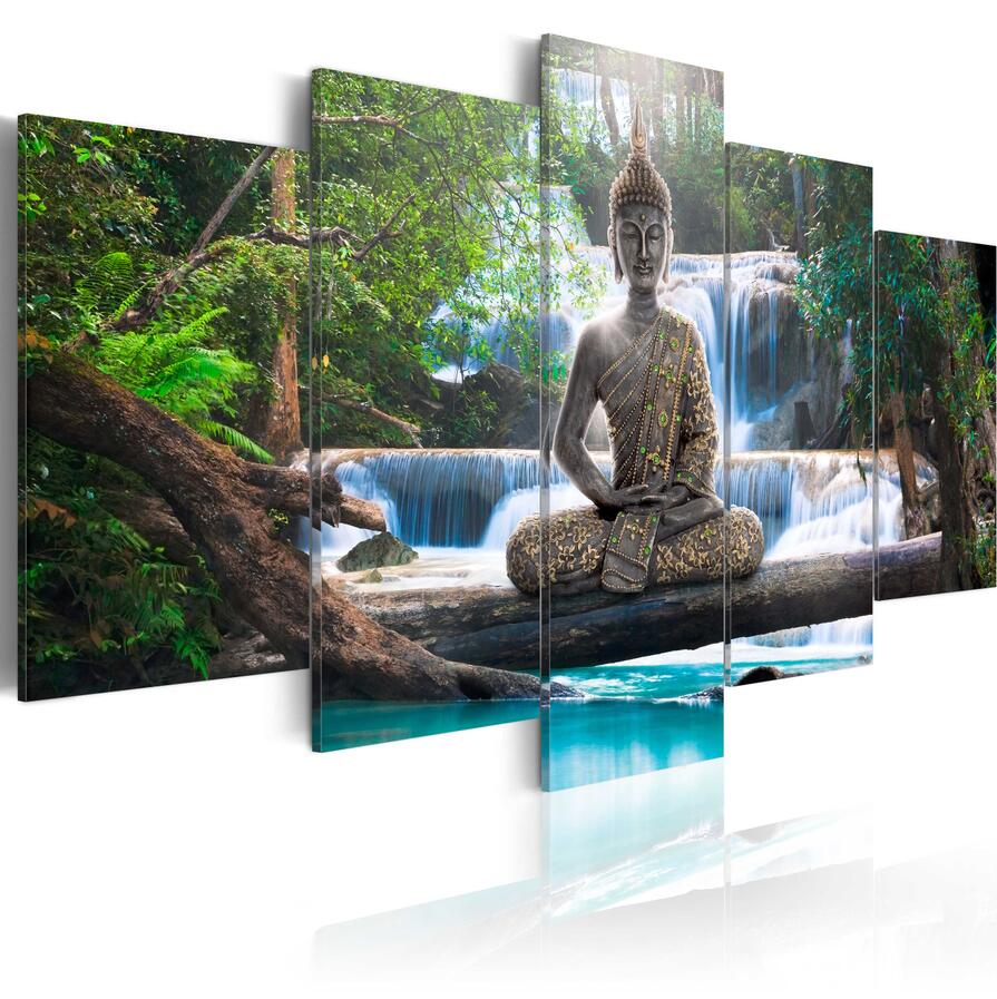 Abstract 5 Pcs Diamond Boeddha Zen Meditatie Landschap Waterval Canvas Schilderij