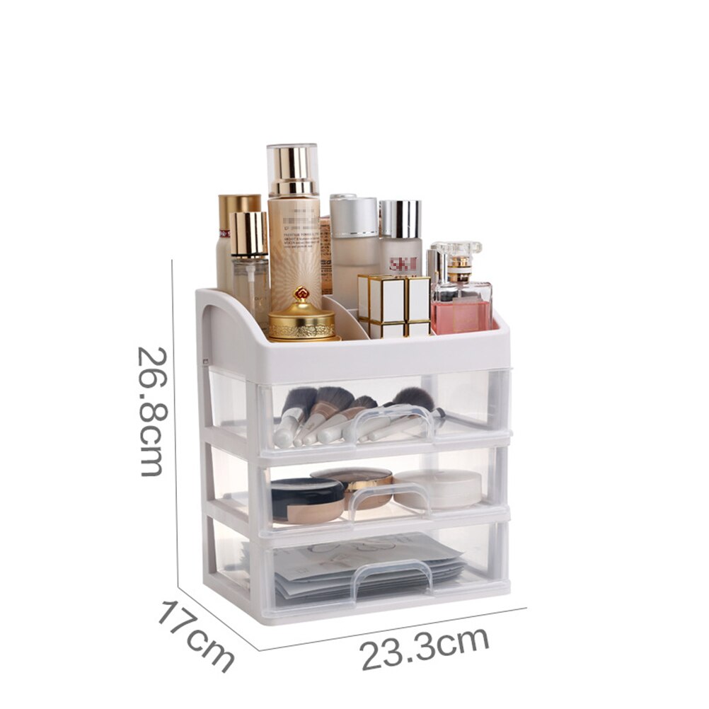 Makeup Organizer Drawers Plastic Cosmetic Storage Box Jewelry Container Make Up Case Makeup Brush Holder Organizers Box: 3 Layer Drawer