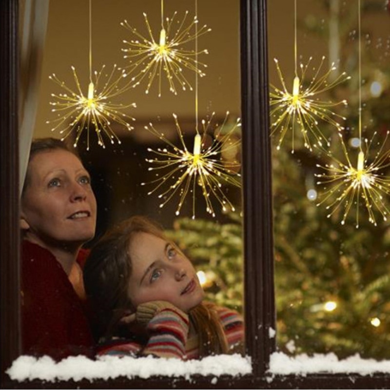 Festivaali roikkuu starburst merkkijono valot 100-200 lediä tee itse ilotulitus kupari keiju seppele jouluvalot ulkona vilkkuva valo