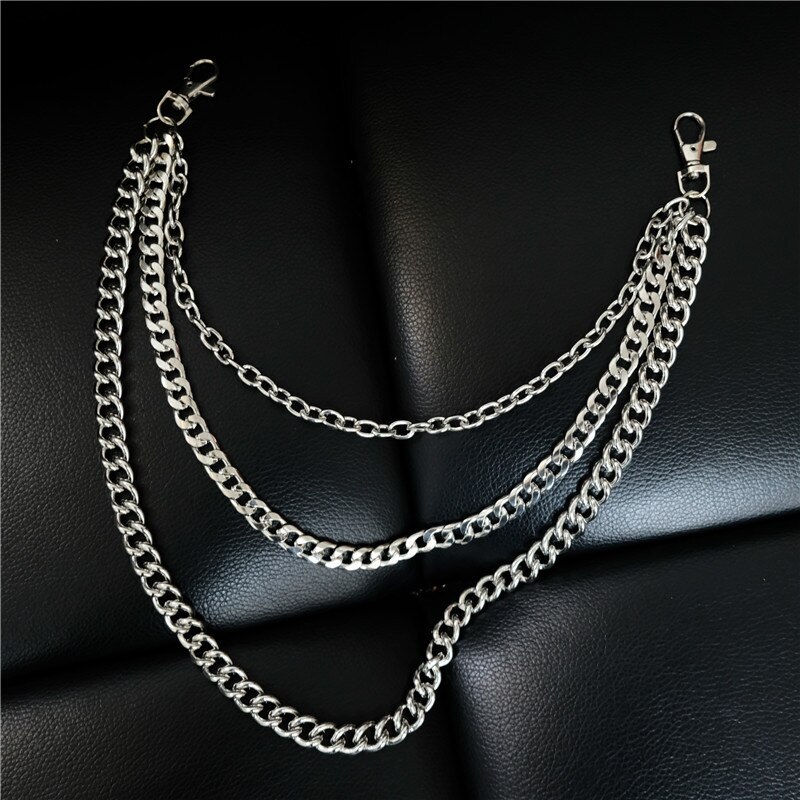 Punk Silver Multilayer Male Metal Chain on pants Hip Hop jeans Chain Men Women pant Wallet Chain Gothic Rock Chain Belt: silver Crude Chain