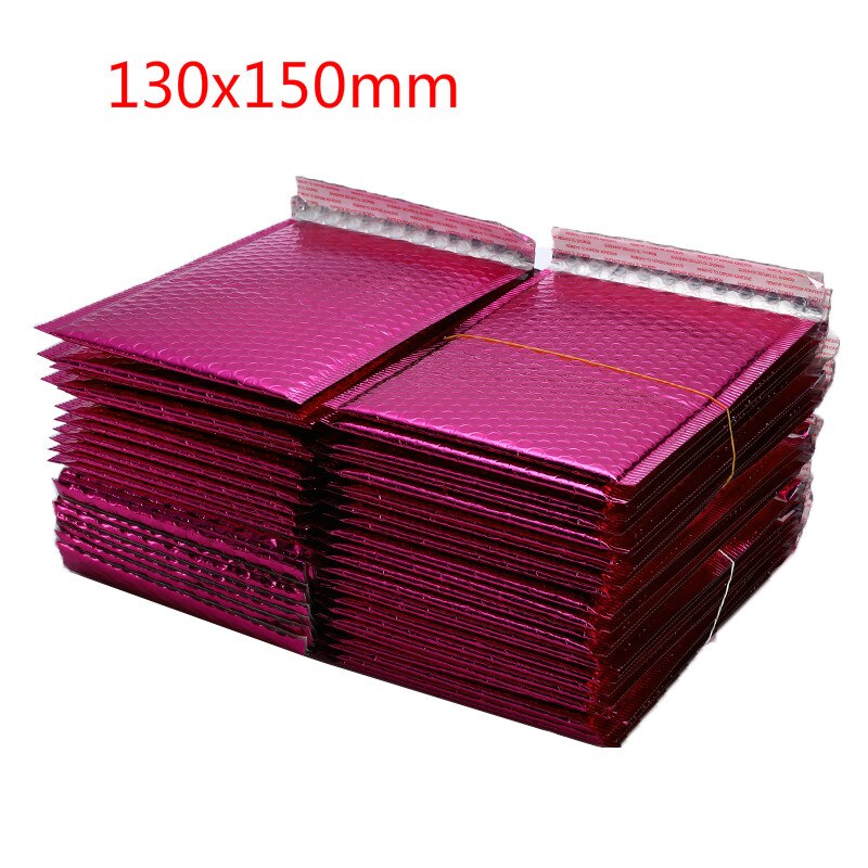 50 PCS/Lot Gold Plating Paper Bubble Envelopes Bags Different Specifications Mailers Padded Envelope Bubble Mailing Bag: 130x150mm rose red