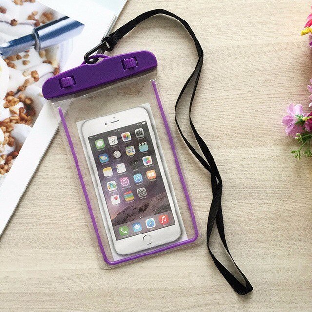 Funda de teléfono impermeable con bolsa de almacenamiento de pantalla táctil para natación luminosa funda de teléfono sumergible para iphone 8: purple