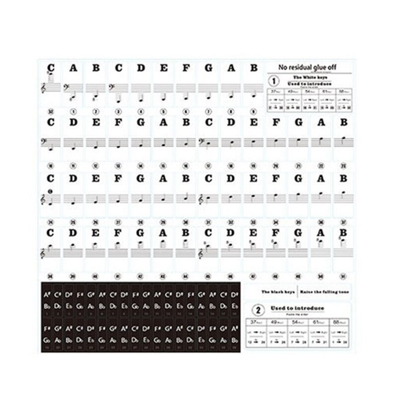 88/61/54/49 Toetsenbord Sticker Universele Piano Transparante Sticker Toetsenbord Toetsenbord Kant Roll Piano Key Sticker: Black