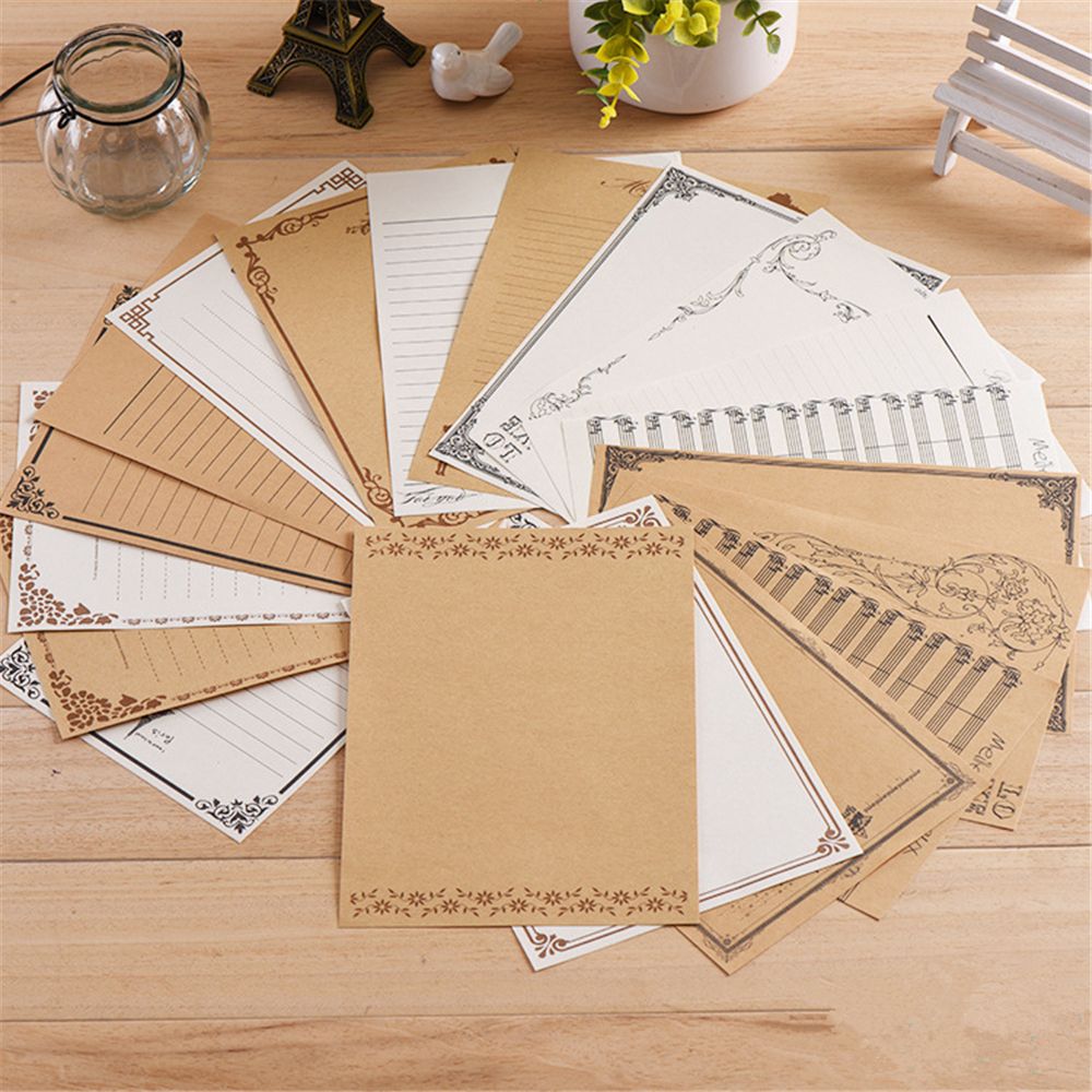 8 Sheets Vintage Letter Papers Writing Stationery Paper Pad Note Letter Set School Office Supplies