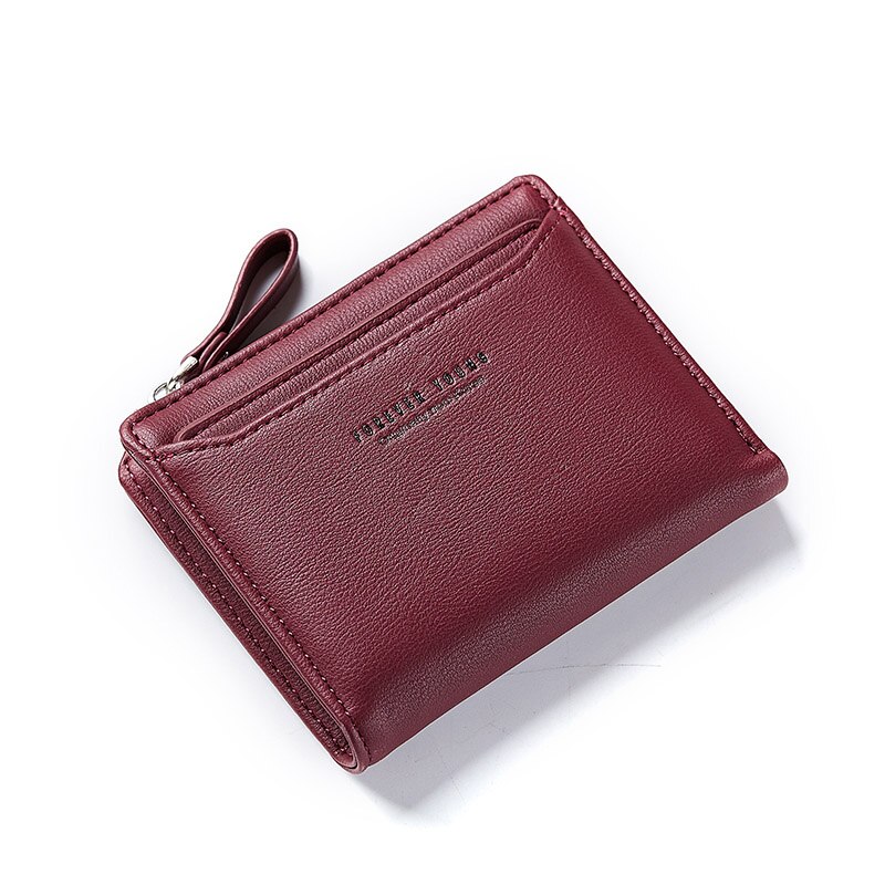 Individual ID Card Holder Wallet Women Leather Zipper Coin Purse Ladies Purses Forever Young Female Wallet Carteira: Wine Red