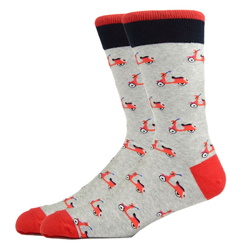 Chaussettes Harajuku pour hommes, motif de couleur artistique, hélicoptère, moto électrique, voiture en coton: CN11027-3
