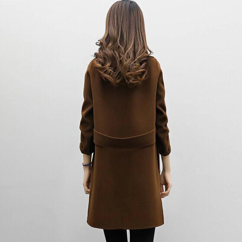 Autumn/Winter Women's Medium-Length Woolen Jacket Loose-Fit Slimming Double-Row Buttoning Overcoat